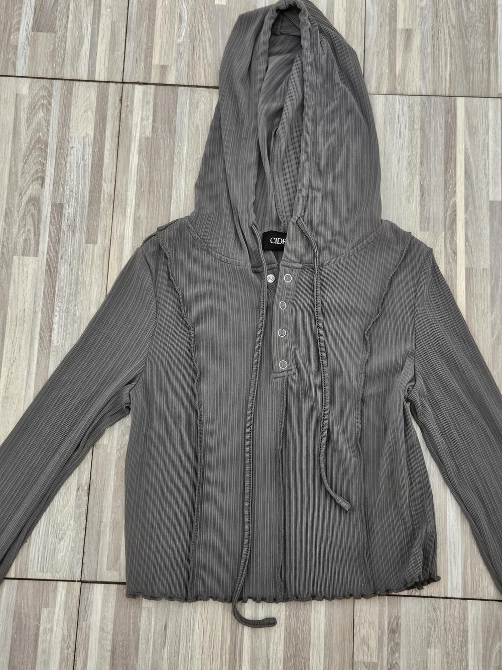 Cider Women's Gray Hooded Ribbed Sweater